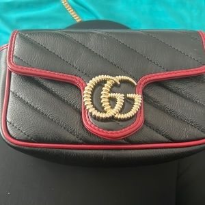 Gucci black GG Marmont matelassé leather super mini bag worn great condition